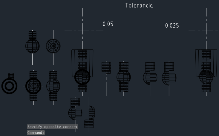 Plano de las copias del antebrazo e esferas con tolerancias de 0.05 y 0.025 mm